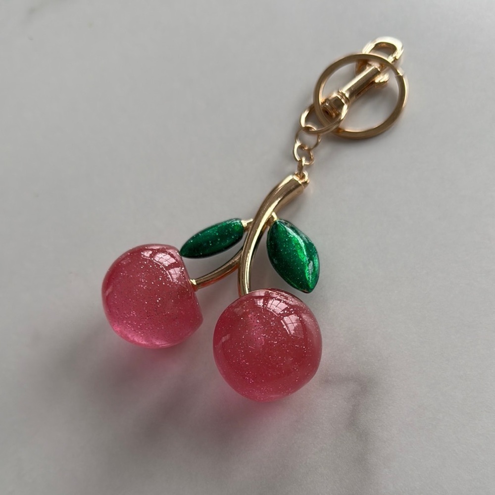 Pink Sparkle Cherry keychain NWOT